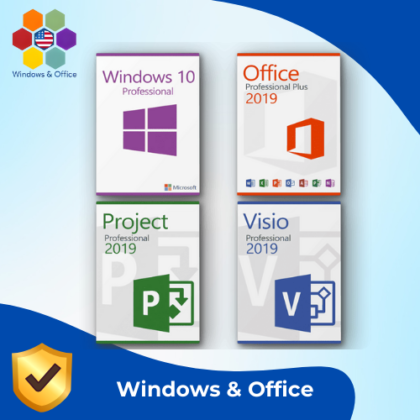 Microsoft Windows 10 Pro + Visio 2019 Pro + Project 2019 Pro + Office 2019 Pro Plus license for 3 PC